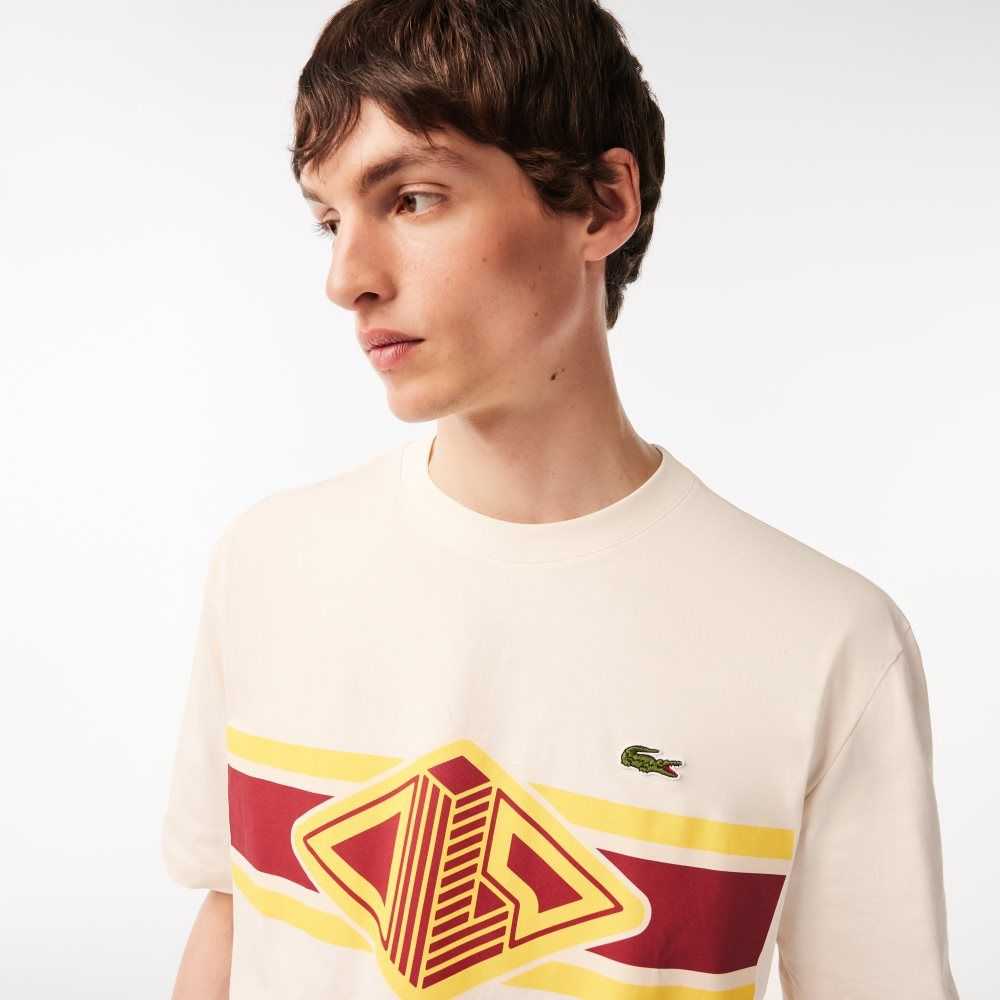 Lacoste Round Neck Loose Fit Printed Hvite | 9417-YKOGX