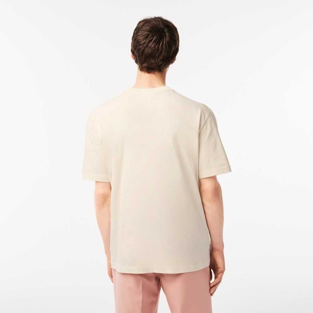 Lacoste Round Neck Loose Fit Printed Hvite | 9417-YKOGX