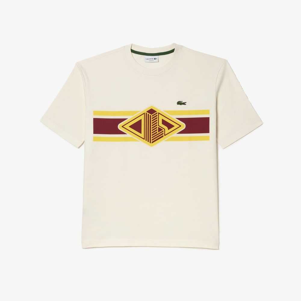 Lacoste Round Neck Loose Fit Printed Hvite | 9417-YKOGX