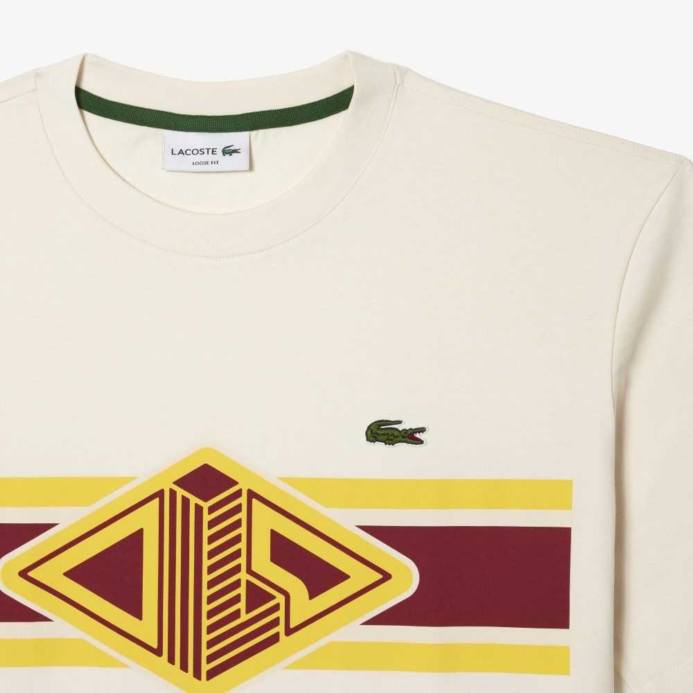 Lacoste Round Neck Loose Fit Printed Hvite | 9417-YKOGX