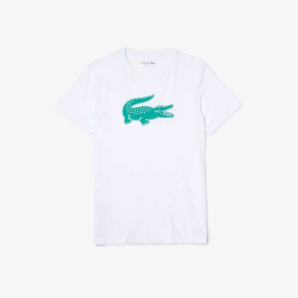 Lacoste SPORT 3D Print Crocodile Pustende Jersey Hvite Grønn | 4290-FBKGR