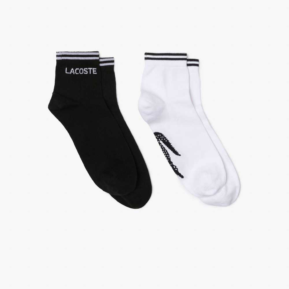 Lacoste SPORT Low-Cut Bomull Sock Two-Pack Svarte Hvite | 6375-TNRBL