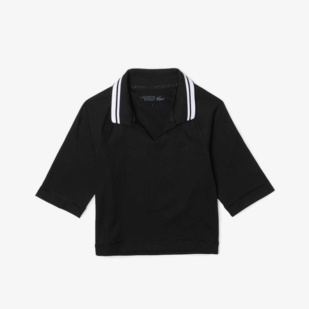 Lacoste SPORT Ribbet Kort And Stretch Polo Svarte | 9846-ZSDLK