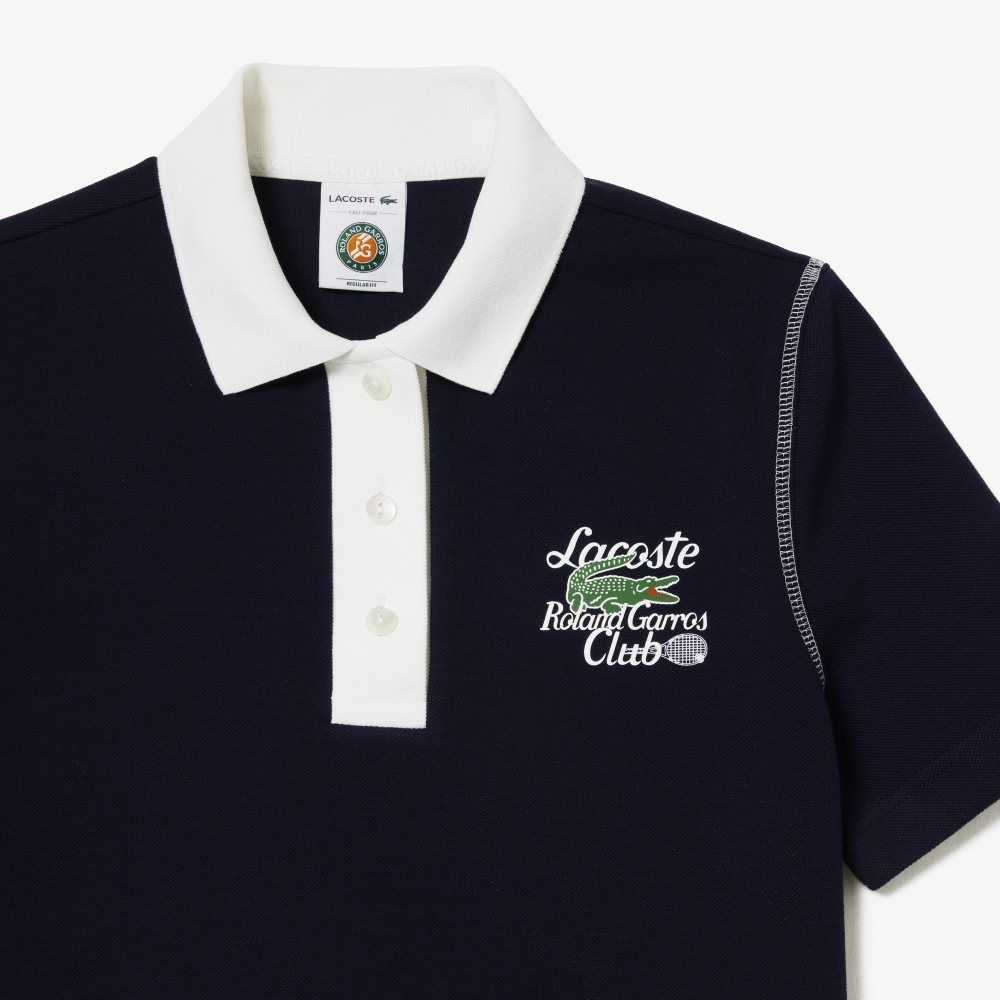 Lacoste SPORT Roland Garros Edition Bomull Pique Marineblå Blå Hvite | 1793-HYBLX