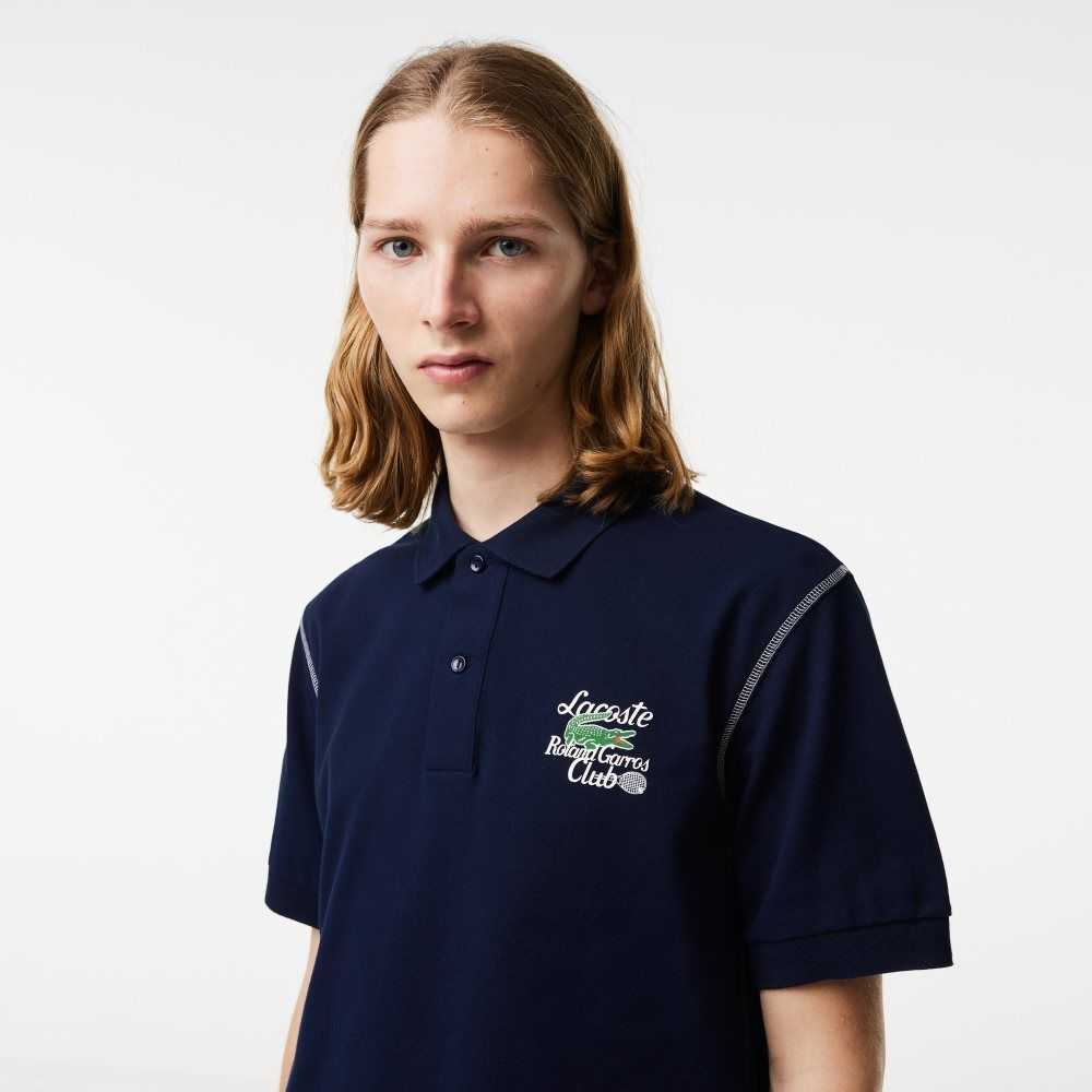 Lacoste SPORT Roland Garros Edition Pique Marineblå Blå | 7569-CKPTD