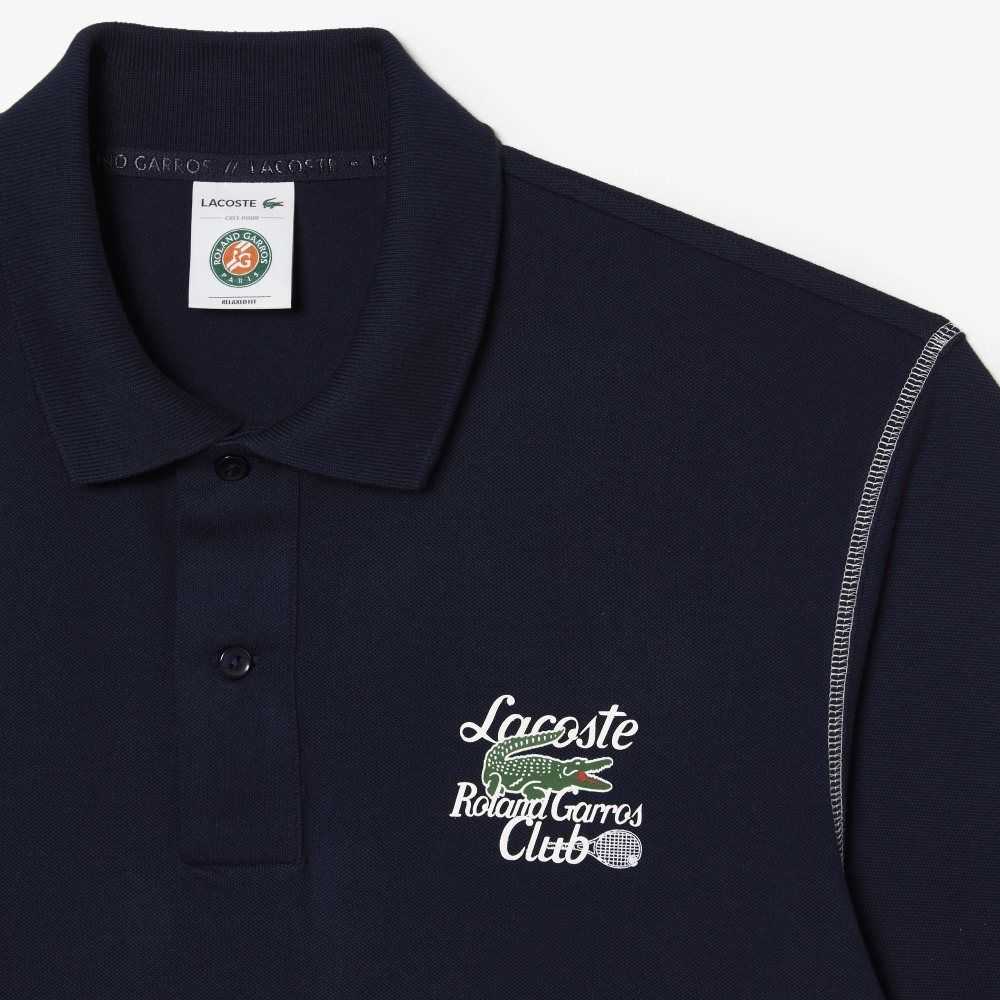 Lacoste SPORT Roland Garros Edition Pique Marineblå Blå | 7569-CKPTD