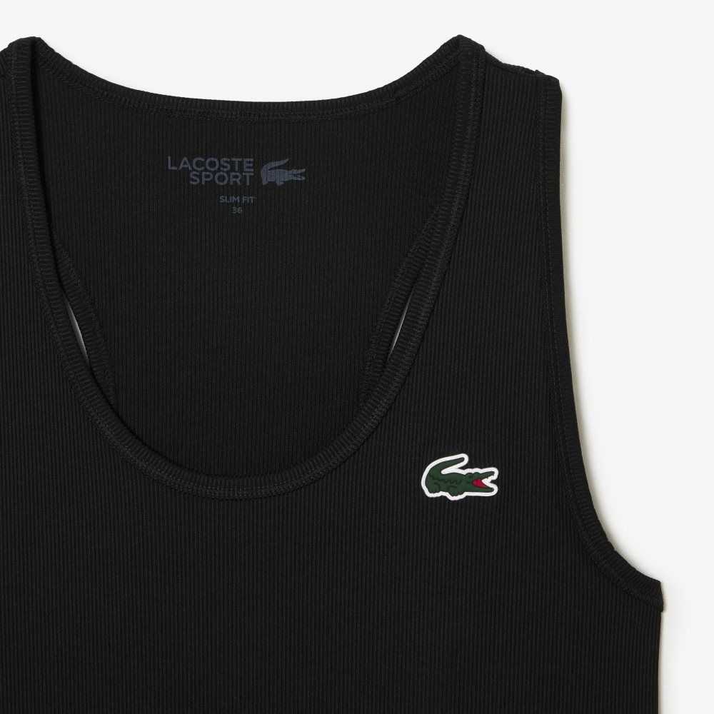 Lacoste SPORT Slim Fit Ribbet Tank Svarte | 1809-QYJUM