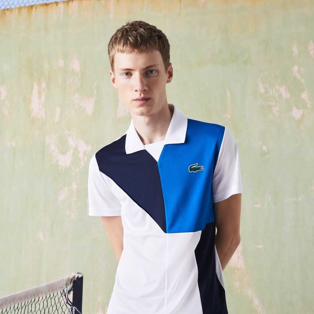 Lacoste SPORT Ultra-Dry Pique Tennis Hvite Svarte Blå | 5764-HVEWA