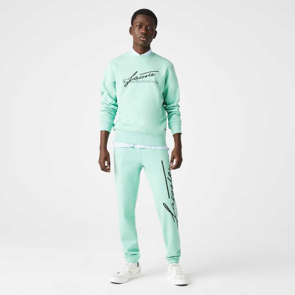 Lacoste Signature And Crocodile Print Bomull Fleece Jogging Grønn | 4086-INZYJ