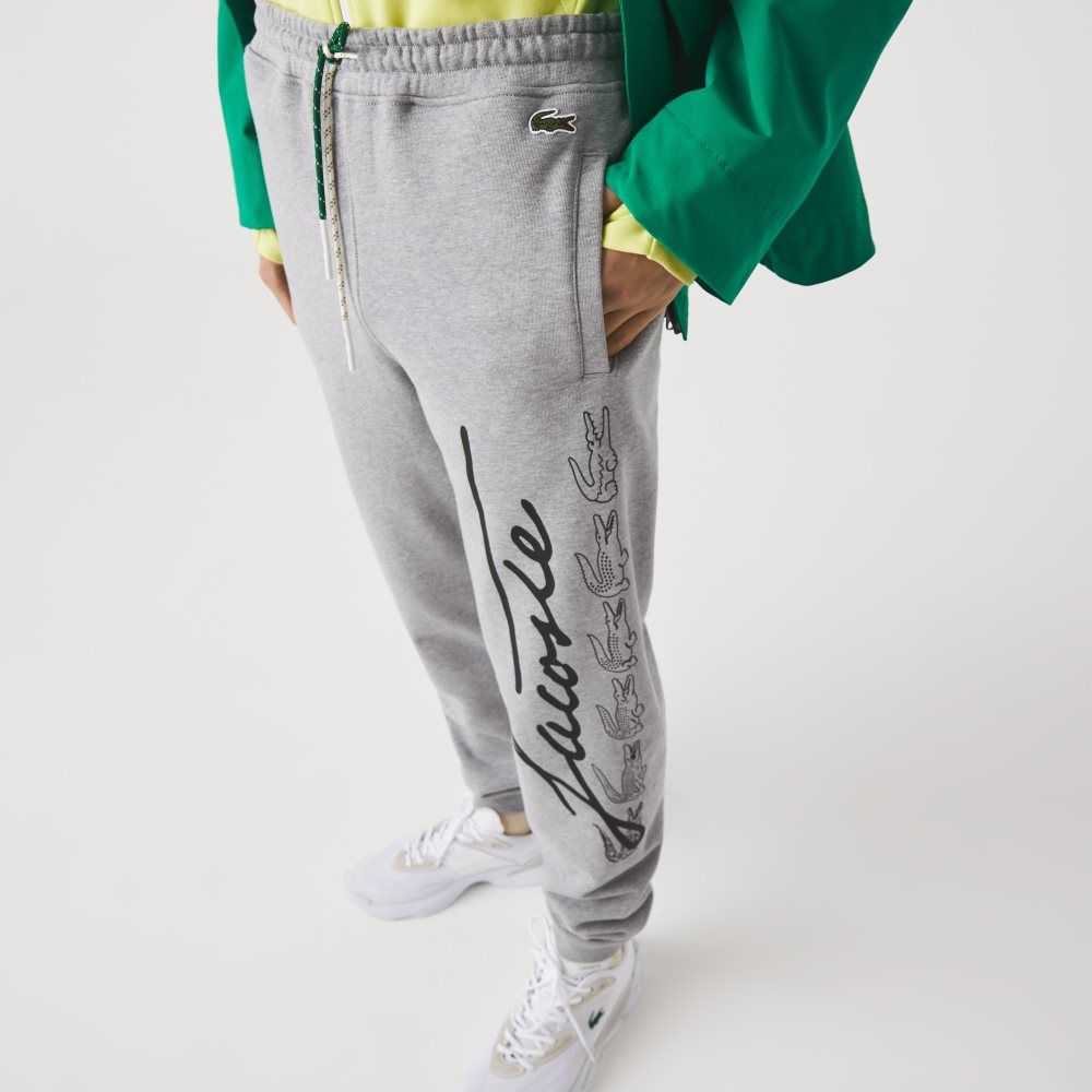 Lacoste Signature And Crocodile Print Bomull Fleece Jogging Grå | 7901-BZRLN