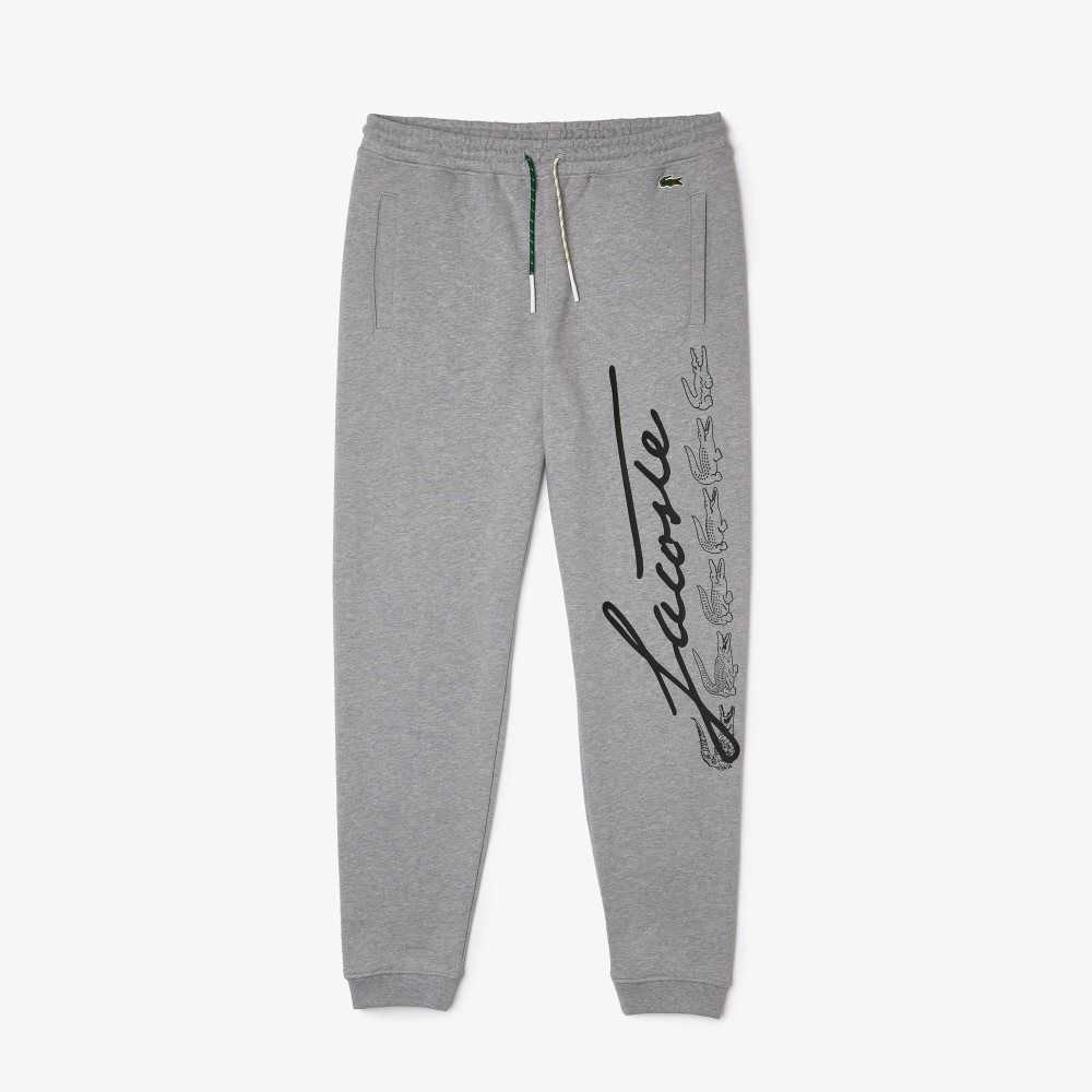 Lacoste Signature And Crocodile Print Bomull Fleece Jogging Grå | 7901-BZRLN