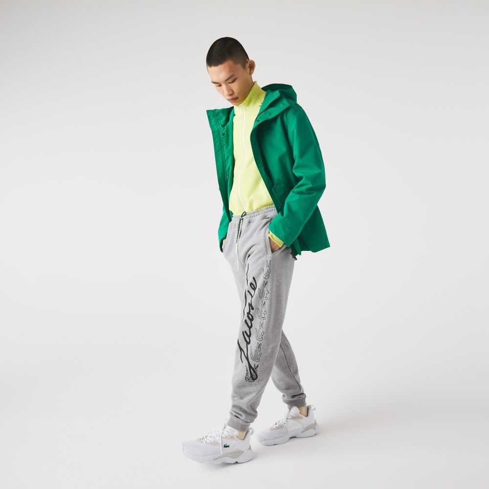 Lacoste Signature And Crocodile Print Bomull Fleece Jogging Grå | 7901-BZRLN