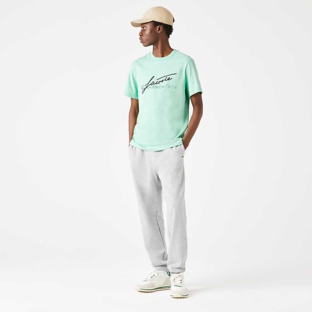 Lacoste Signature And Crocodile Print Crew Neck Bomull Grønn | 0715-BENWG