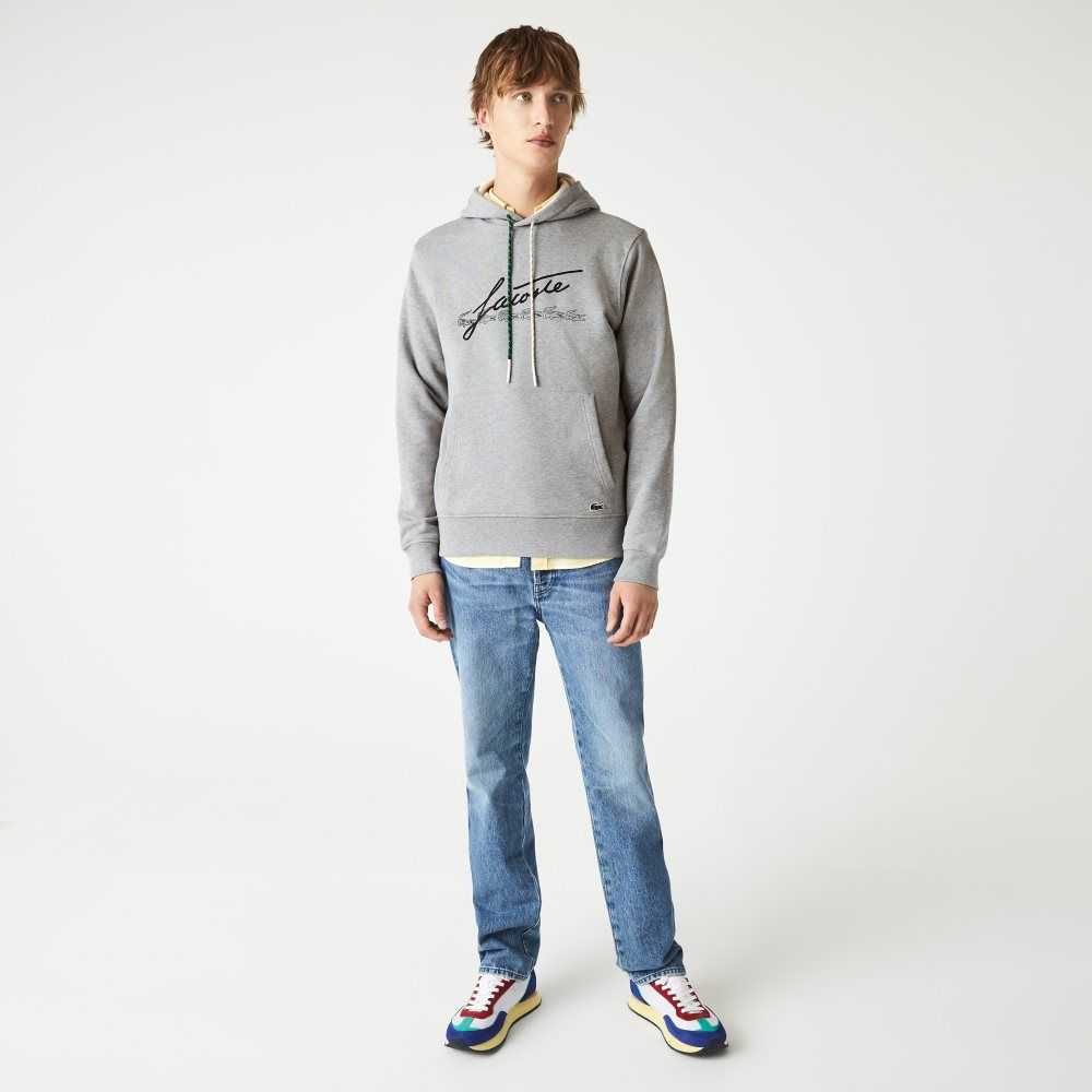 Lacoste Signature Flecked Bomull Fleece Hoodie Grå | 3951-MFNXG