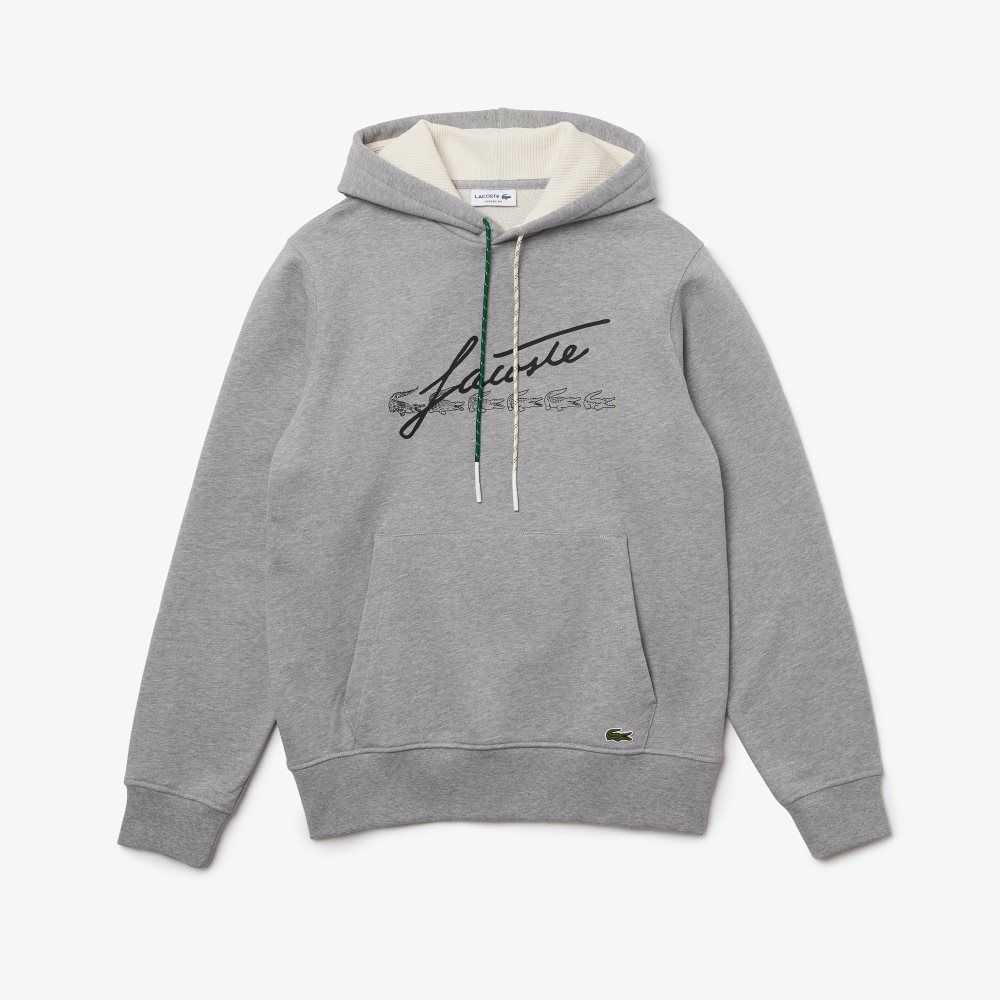 Lacoste Signature Flecked Bomull Fleece Hoodie Grå | 3951-MFNXG