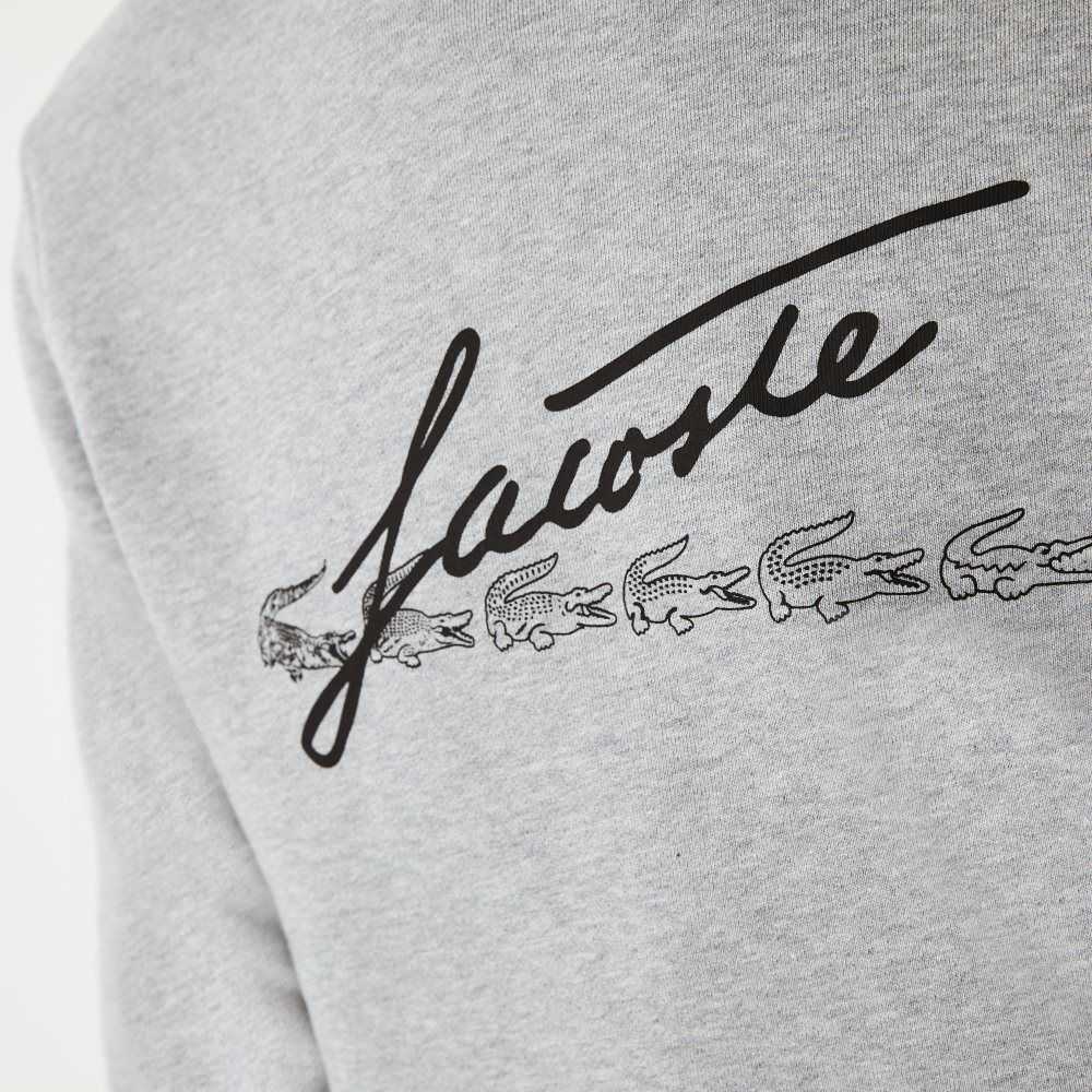 Lacoste Signature Flecked Bomull Fleece Hoodie Grå | 3951-MFNXG