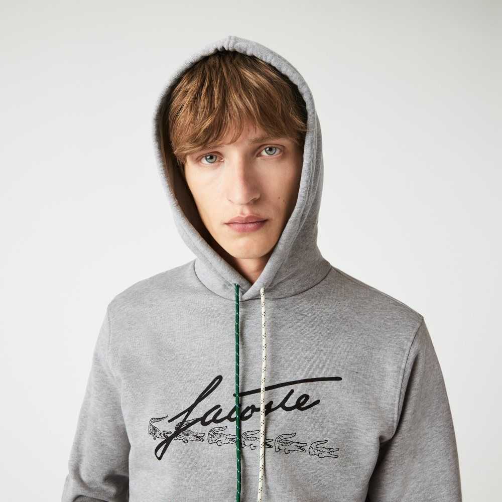 Lacoste Signature Flecked Bomull Fleece Hoodie Grå | 3951-MFNXG