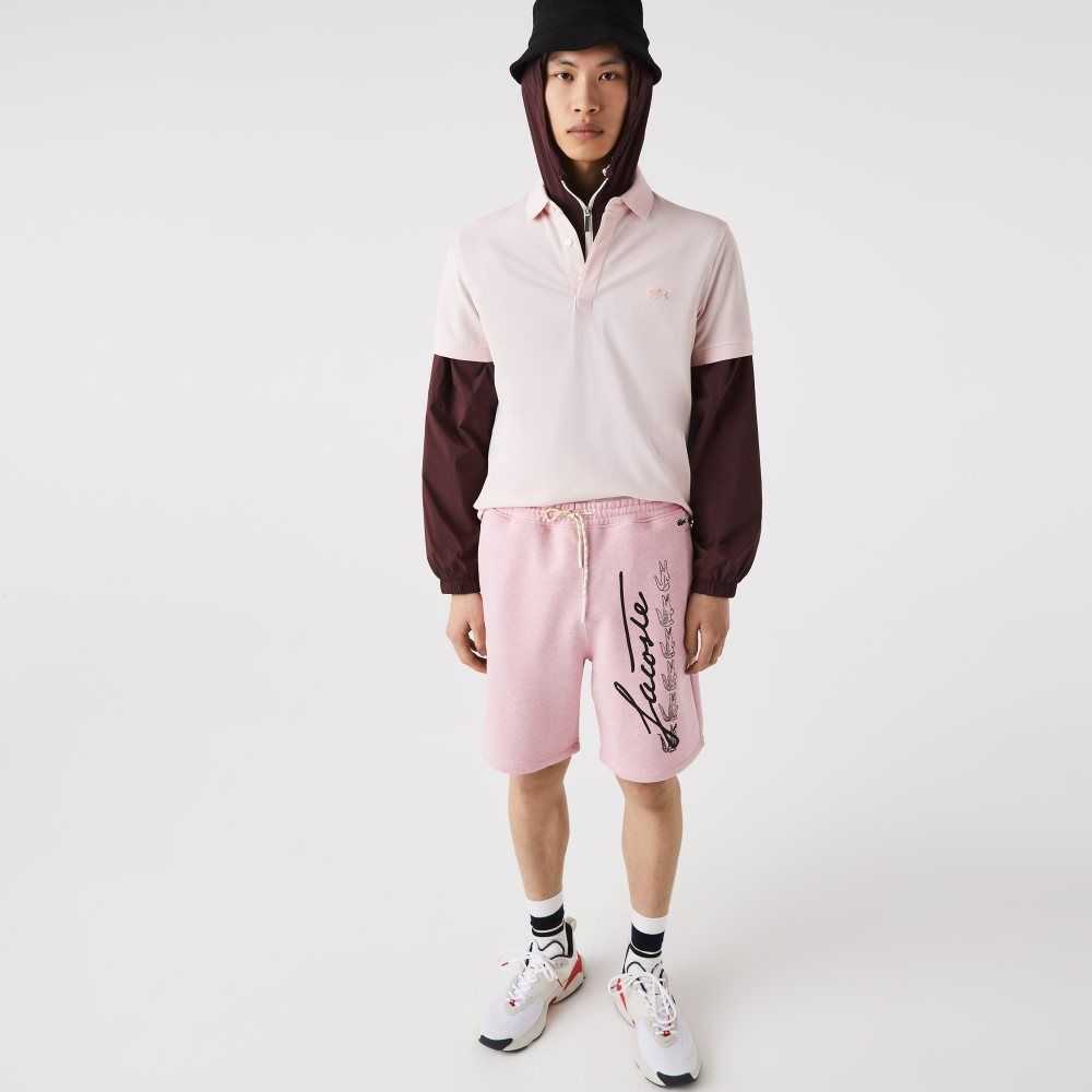 Lacoste Signature Print Bomull Fleece Rosa | 6381-HMGNF