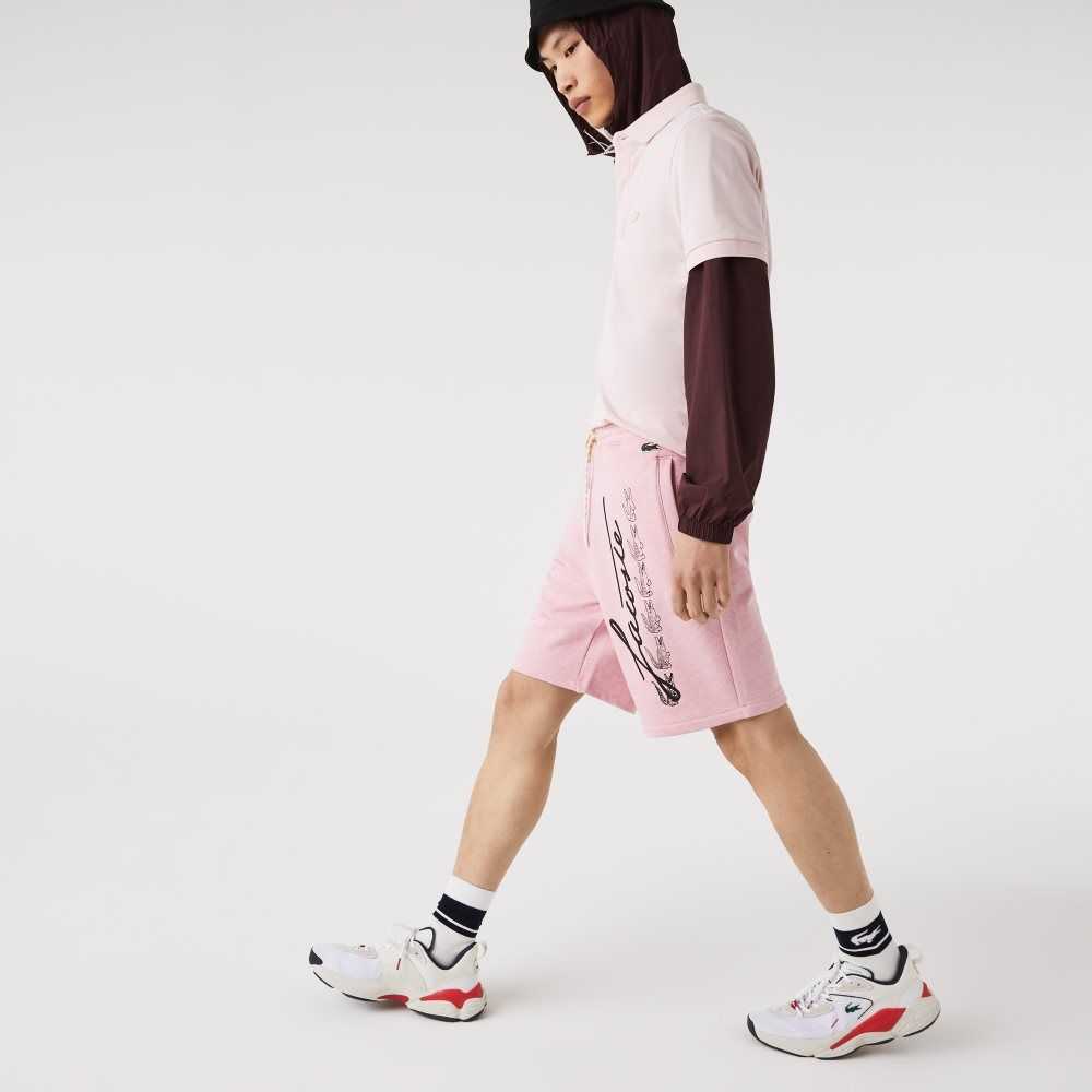 Lacoste Signature Print Bomull Fleece Rosa | 6381-HMGNF