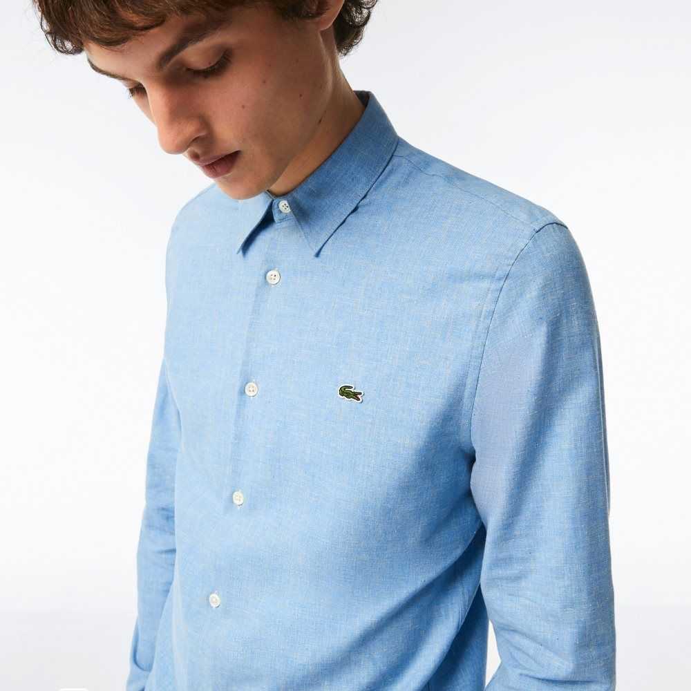 Lacoste Slim Fit Bomull Chambray Blå Hvite | 5631-ZBIAO