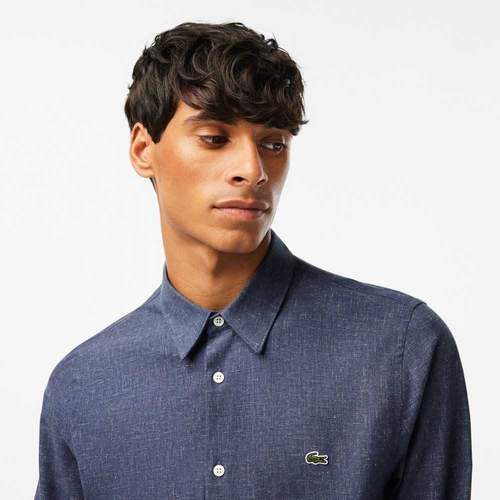 Lacoste Slim Fit Bomull Chambray Marineblå Blå Hvite | 5974-GPDQI