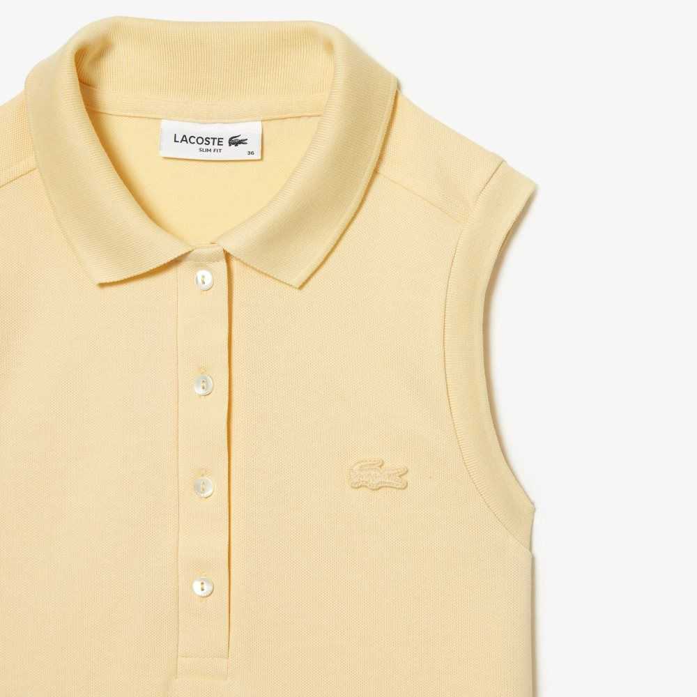 Lacoste Slim Fit Ermeløse Bomull Pique Gul | 9647-HKBMI