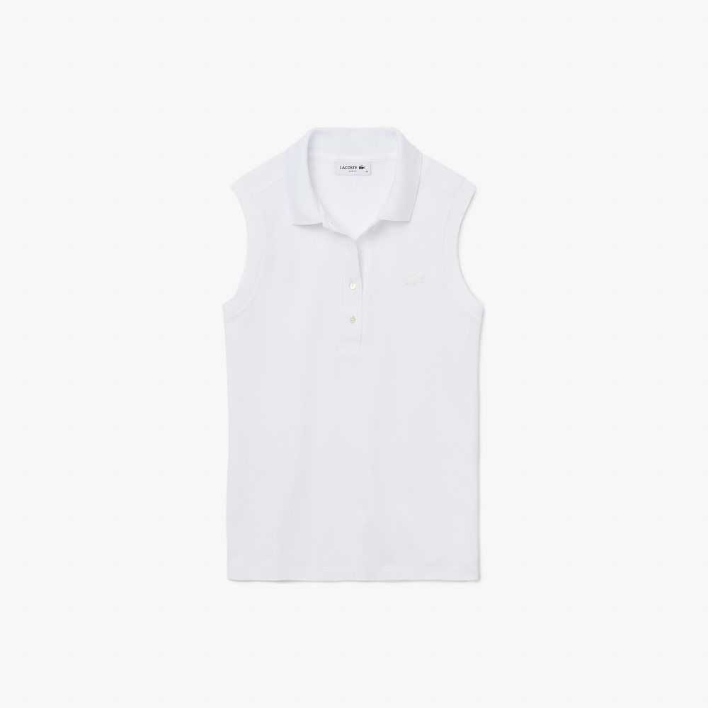 Lacoste Slim Fit Ermeløse Bomull Pique Hvite | 5912-VFPGZ