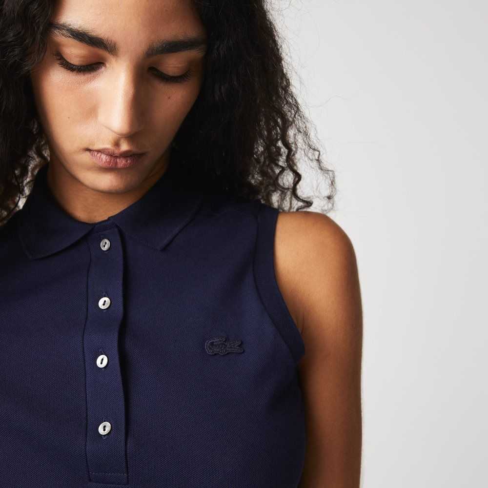 Lacoste Slim Fit Ermeløse Bomull Pique Marineblå Blå | 4950-XNJEA