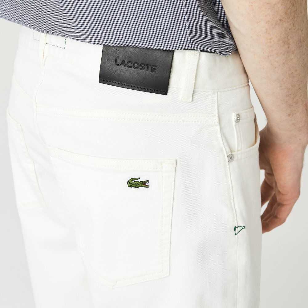 Lacoste Slim Fit Stretch Bomull Denim Bermuda Hvite | 1579-OEKJZ