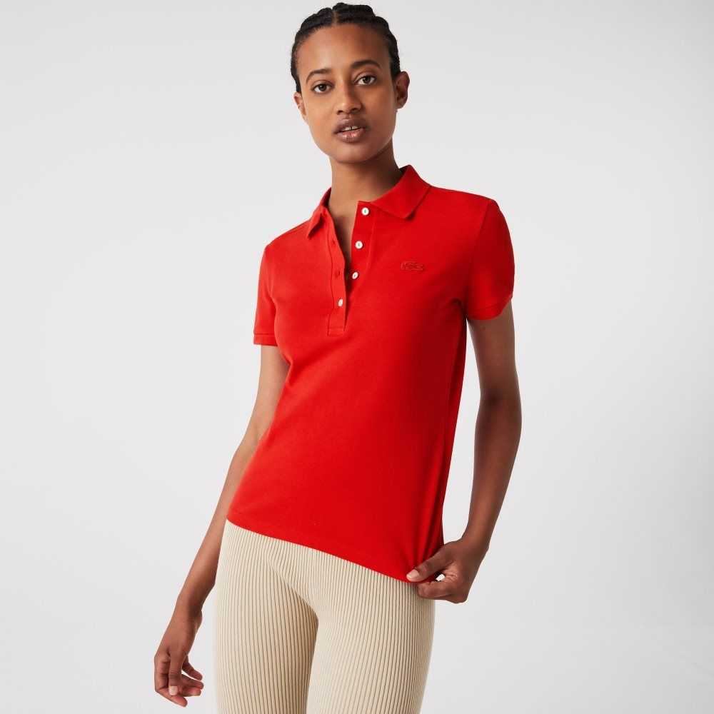 Lacoste Slim Fit Stretch Bomull Pique Rød | 4182-FKDBX