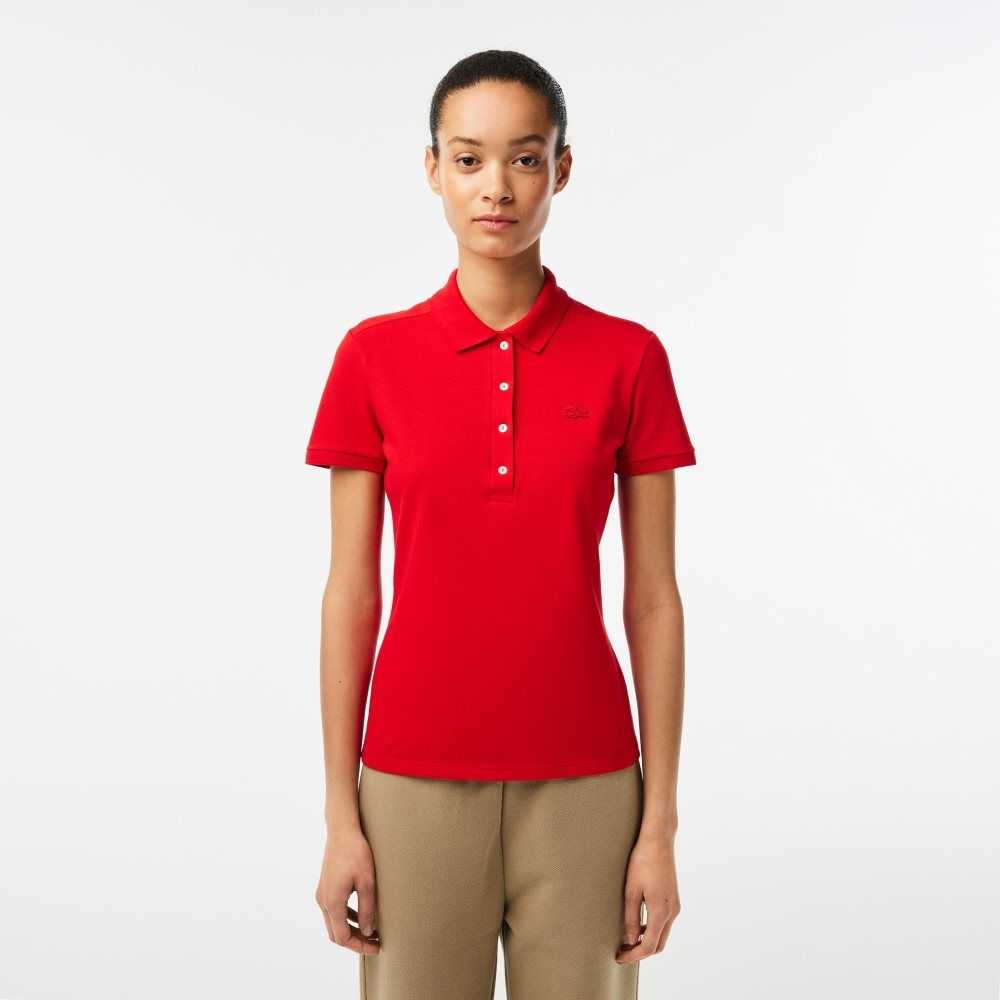 Lacoste Slim Fit Stretch Bomull Pique Rød | 4182-FKDBX