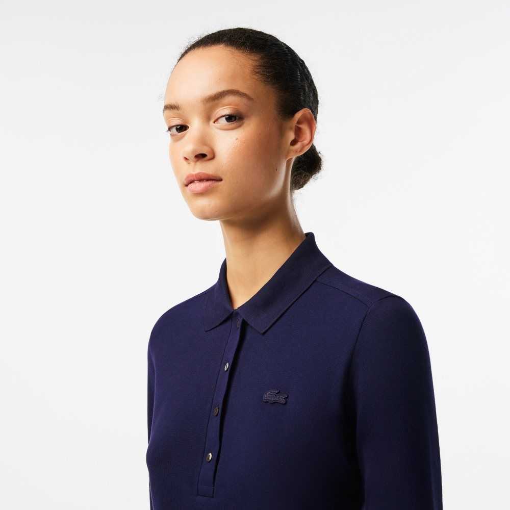 Lacoste Slim Fit Stretch Pique Marineblå Blå | 8126-TEZLJ