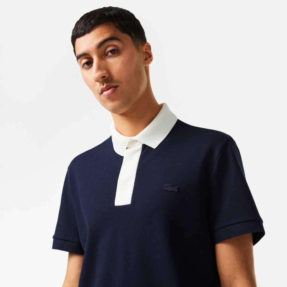 Lacoste Smart Paris with cotton Petit Pique Marineblå Blå Hvite | 7951-IYKDX