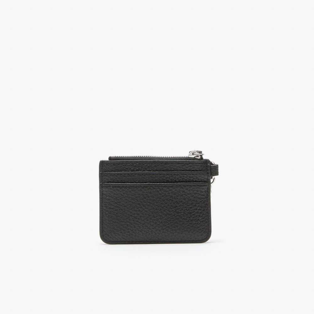 Lacoste Snap Hook Grained Lær Card Holder Svarte | 5986-JOFLE