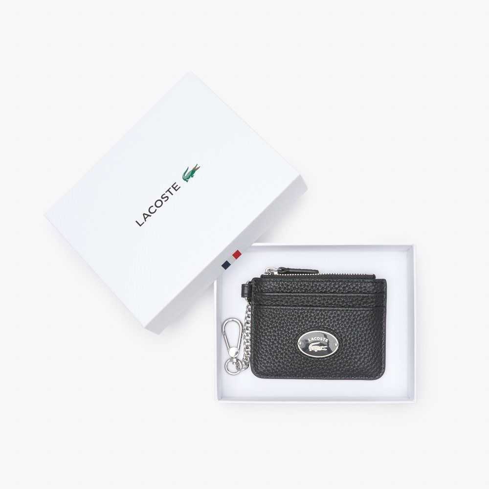 Lacoste Snap Hook Grained Lær Card Holder Svarte | 5986-JOFLE