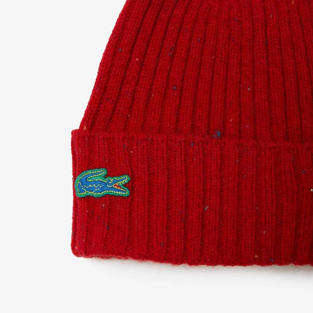 Lacoste Speckled Ull Beanie Rød | 3508-ZVMKI