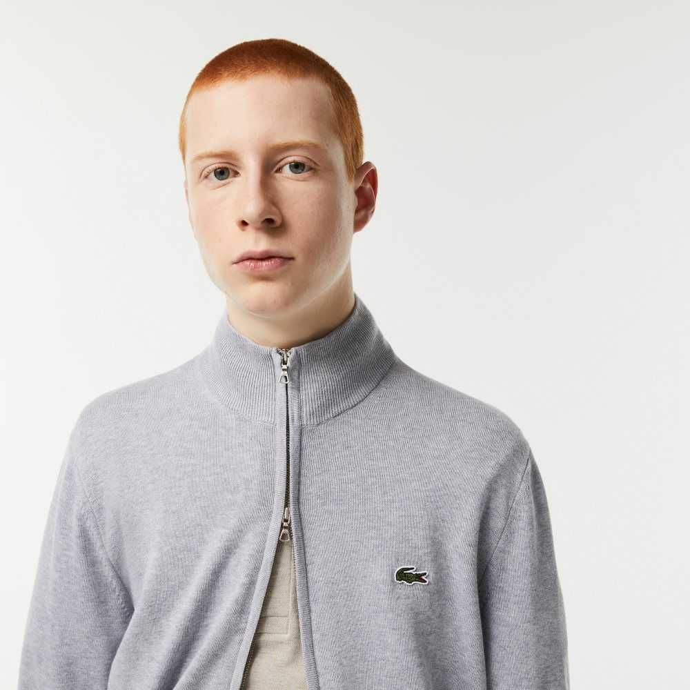 Lacoste Stand-Up Collar Organic Bomull Zippered Grå | 2913-EWDQV