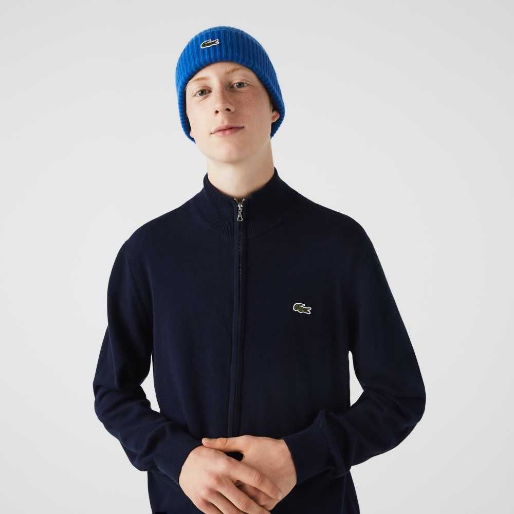 Lacoste Stand-Up Collar Organic Bomull Zippered Marineblå Blå | 5137-RQKCO