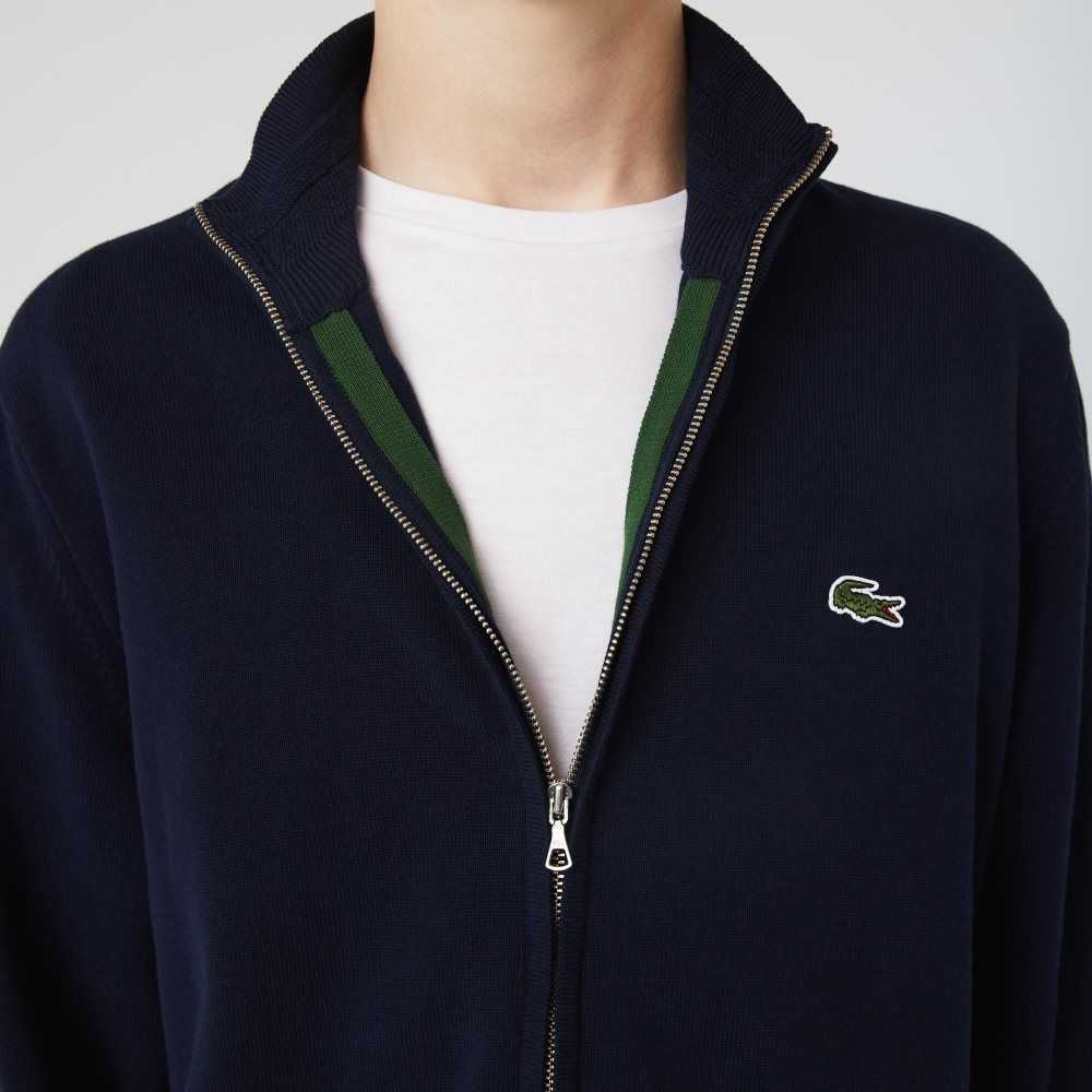 Lacoste Stand-Up Collar Organic Bomull Zippered Marineblå Blå | 5137-RQKCO