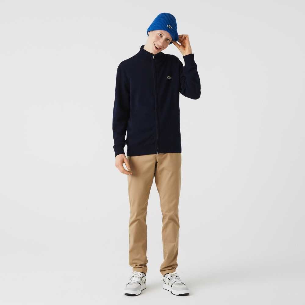 Lacoste Stand-Up Collar Organic Bomull Zippered Marineblå Blå | 5137-RQKCO