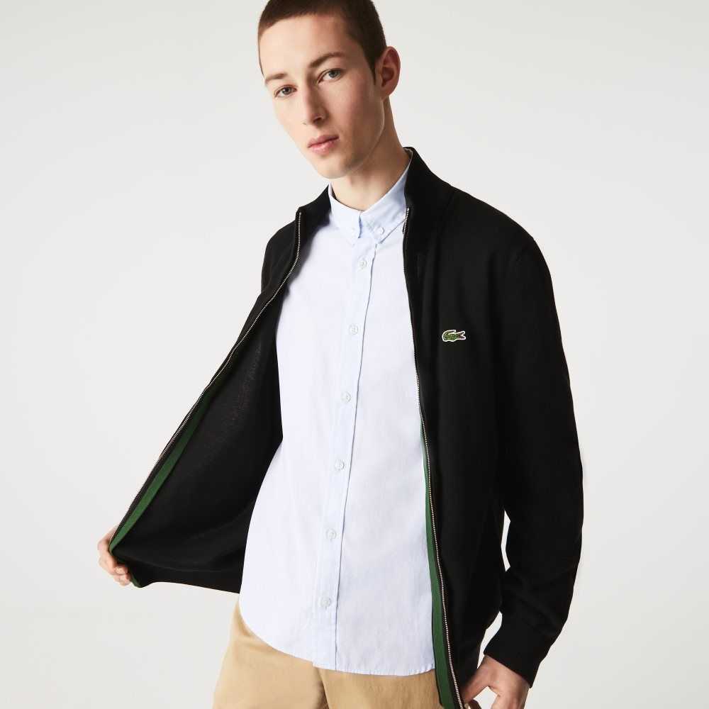 Lacoste Stand-Up Collar Organic Bomull Zippered Svarte | 6427-JHGBA