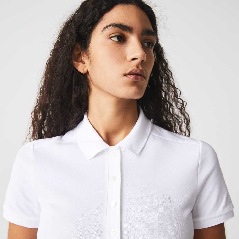 Lacoste Stretch Bomull Pique Polo Hvite | 0451-SLQIN