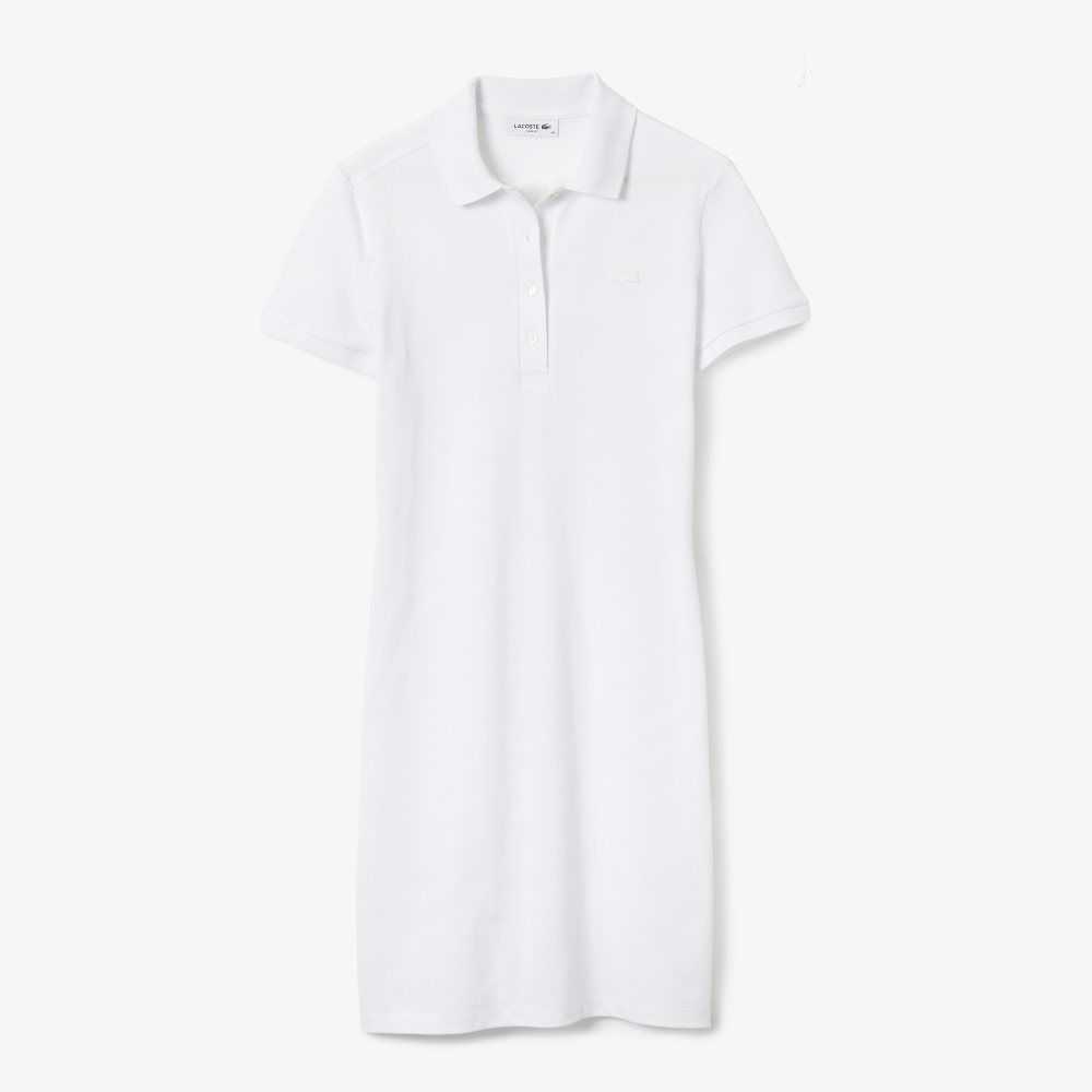 Lacoste Stretch Bomull Pique Polo Hvite | 0451-SLQIN