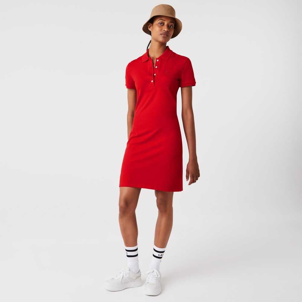 Lacoste Stretch Bomull Pique Polo Rød | 4071-BXPDS