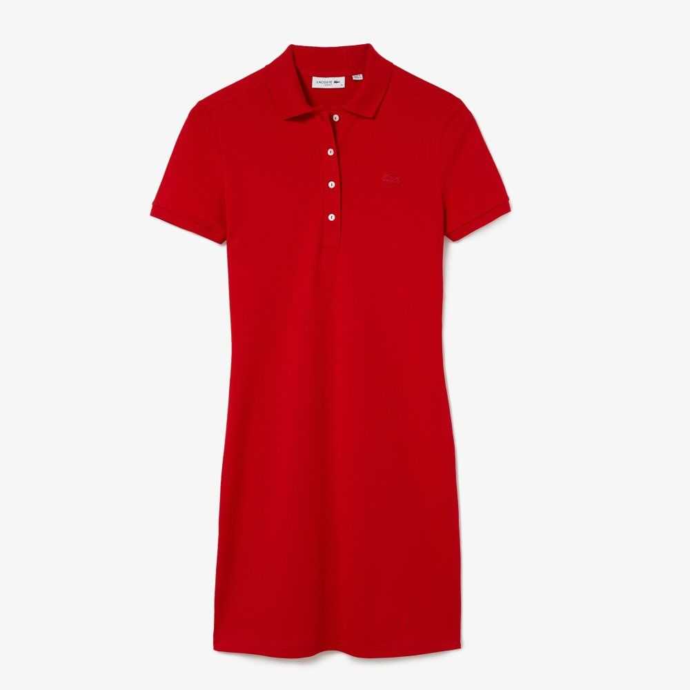 Lacoste Stretch Bomull Pique Polo Rød | 4071-BXPDS