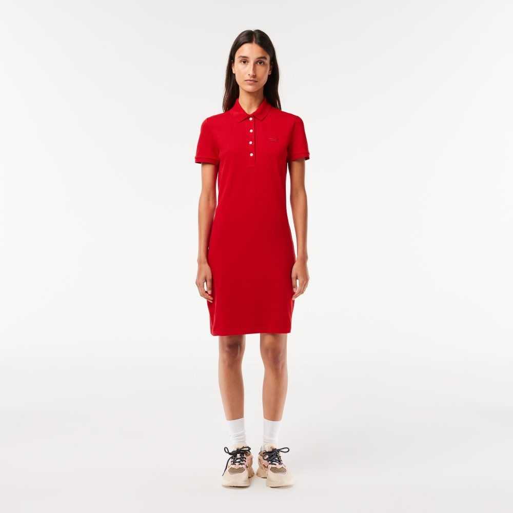 Lacoste Stretch Bomull Pique Polo Rød | 4071-BXPDS