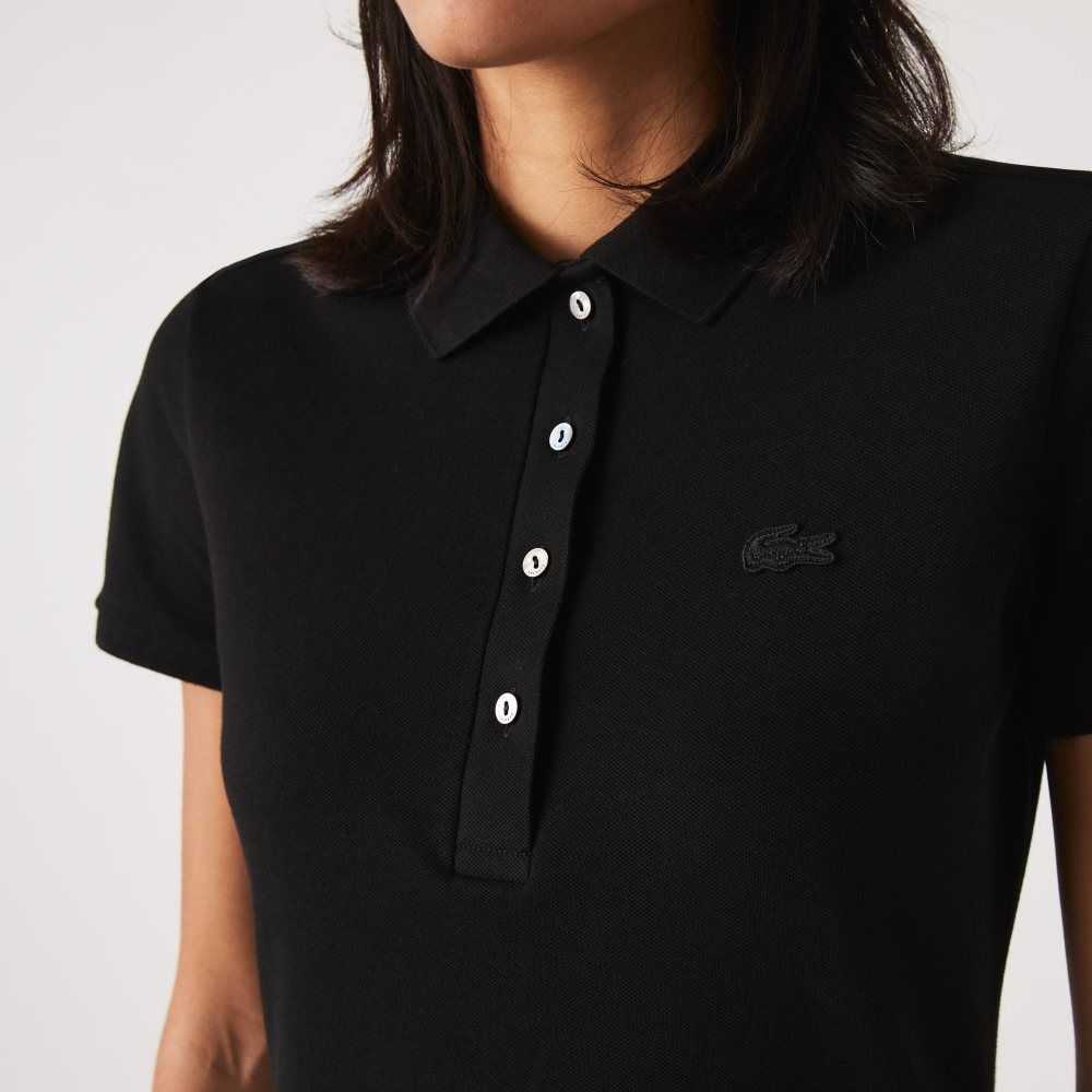 Lacoste Stretch Bomull Pique Polo Svarte | 1982-SNGBQ