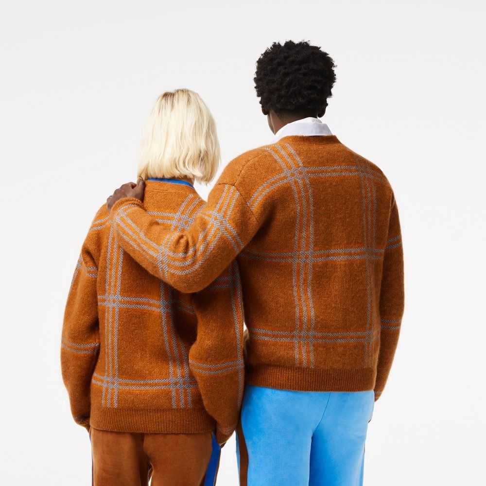 Lacoste Tartan Pattern Ull Cardigan Brune Blå Oransje | 4723-JNOQC