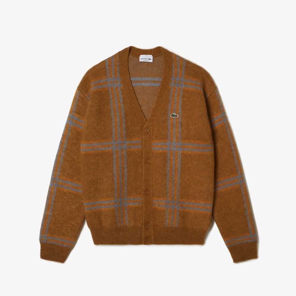 Lacoste Tartan Pattern Ull Cardigan Brune Blå Oransje | 4723-JNOQC