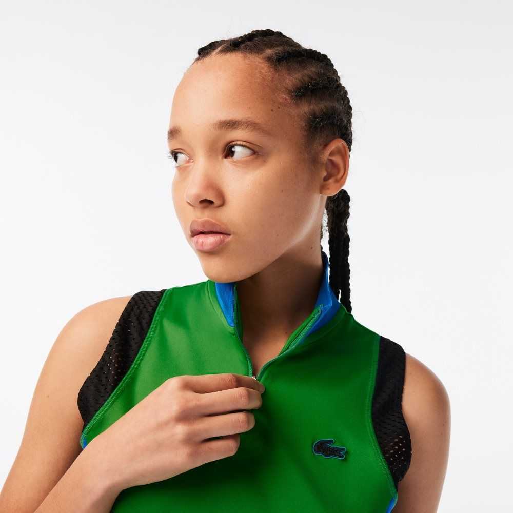 Lacoste Tennis Ermeløse Zip Neck Grønn Blå Svarte | 3194-RCGYJ